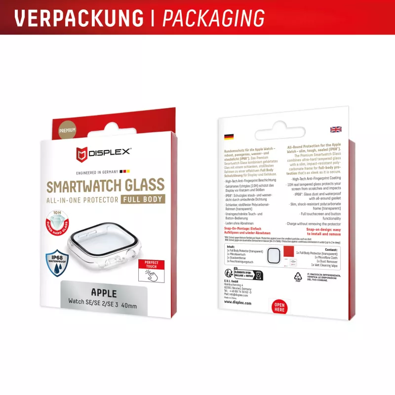 Displex 02136 Full-Body-Schutzhülle für Apple Watch SE (2/3) (40 mm), transparent