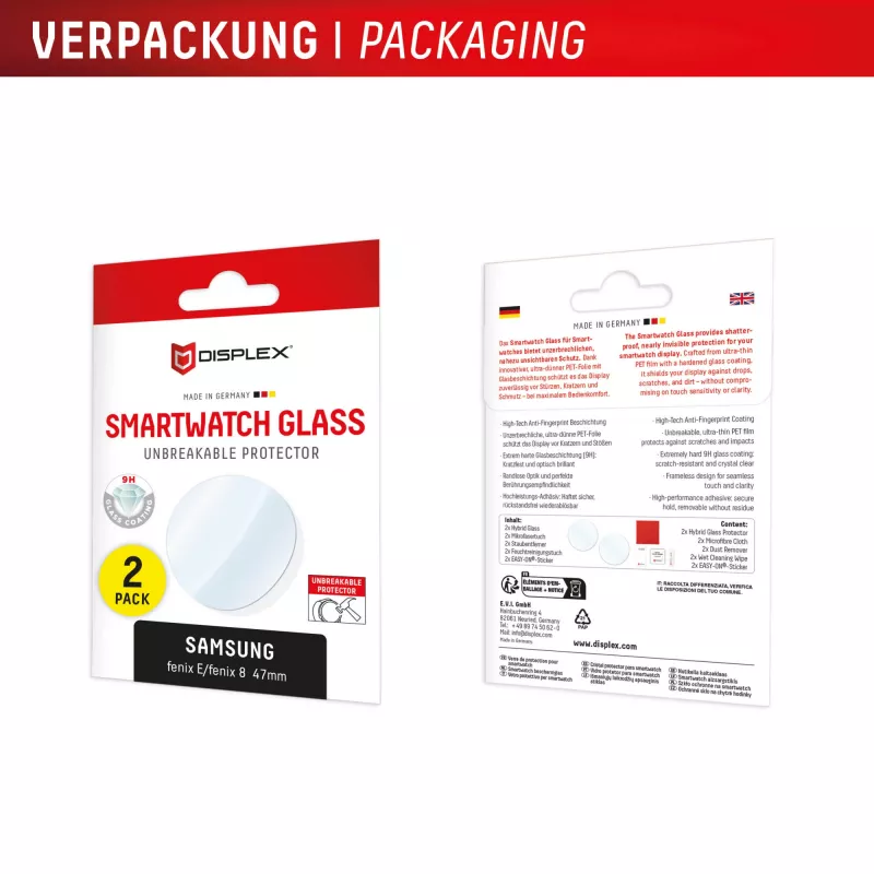 E.V.I Displex Glass Displayschutzglas für Garmin fenix E/fenix 8 47 mm