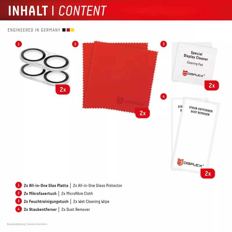 Displex Full Cover Kameralinsen-Glas iPhone 16/16 Plus/17, 10H, vollständiger Kameraschutz, Schnellmontage, 2er-Pack