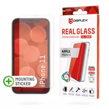 Displex Displayschutzfolie (10H) + Hülle für Apple iPhone 11, Montageaufkleber, + Hülle, gehärtetes Glas, kratzfeste Schutzfolie