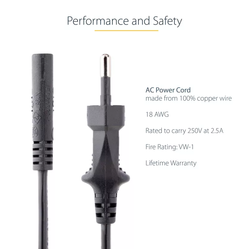 StarTech.com 2 m Laptop-Netzkabel, EU-Stecker auf C7, 2,5 A 250 V