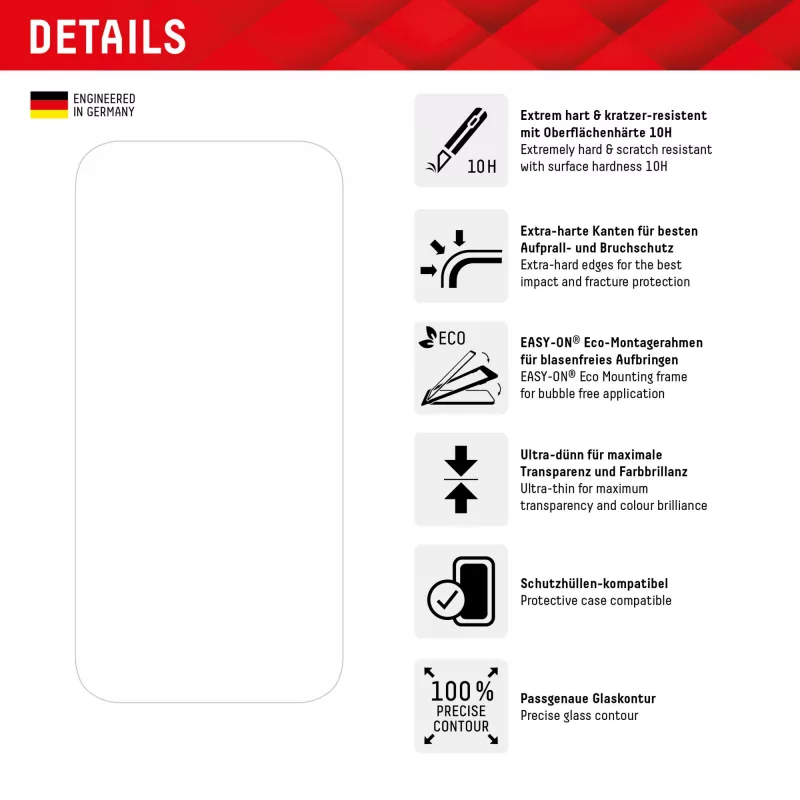 Displex Displayschutzfolie + Hülle für Apple iPhone 15 Plus, Eco-Montagerahmen, kratzfest