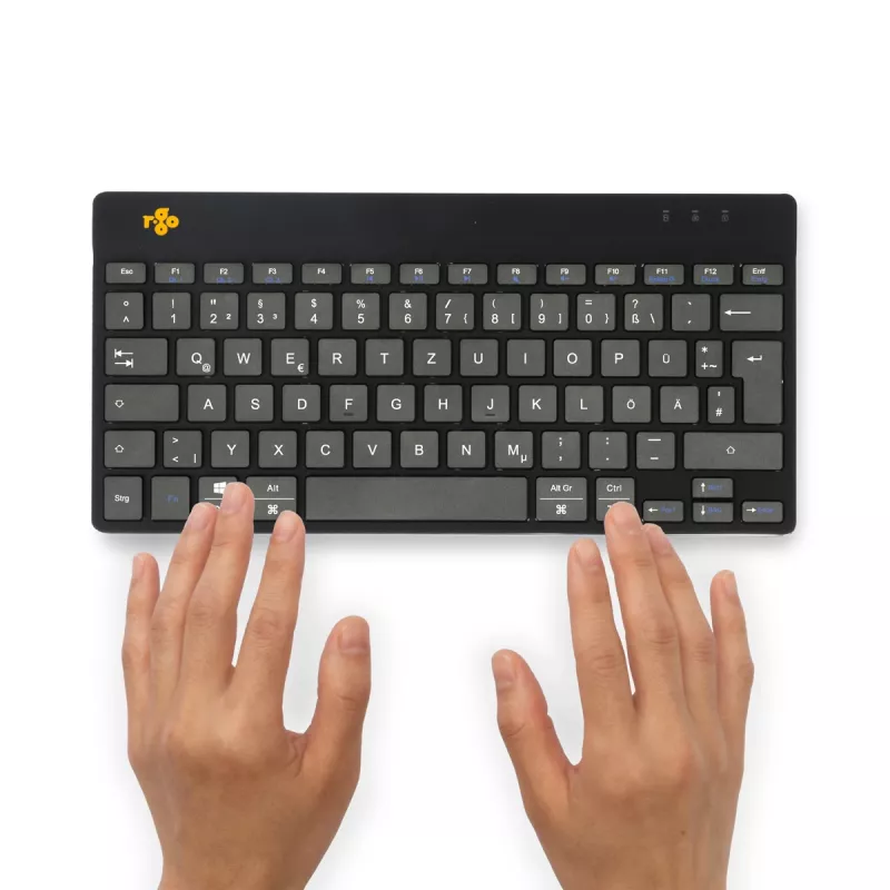 R-Go Tools Ergonomische Tastatur R-Go Compact Break, kompakte Tastatur mit Pausen-Software, QWERTZ (DE), Bluetooth, schwarz