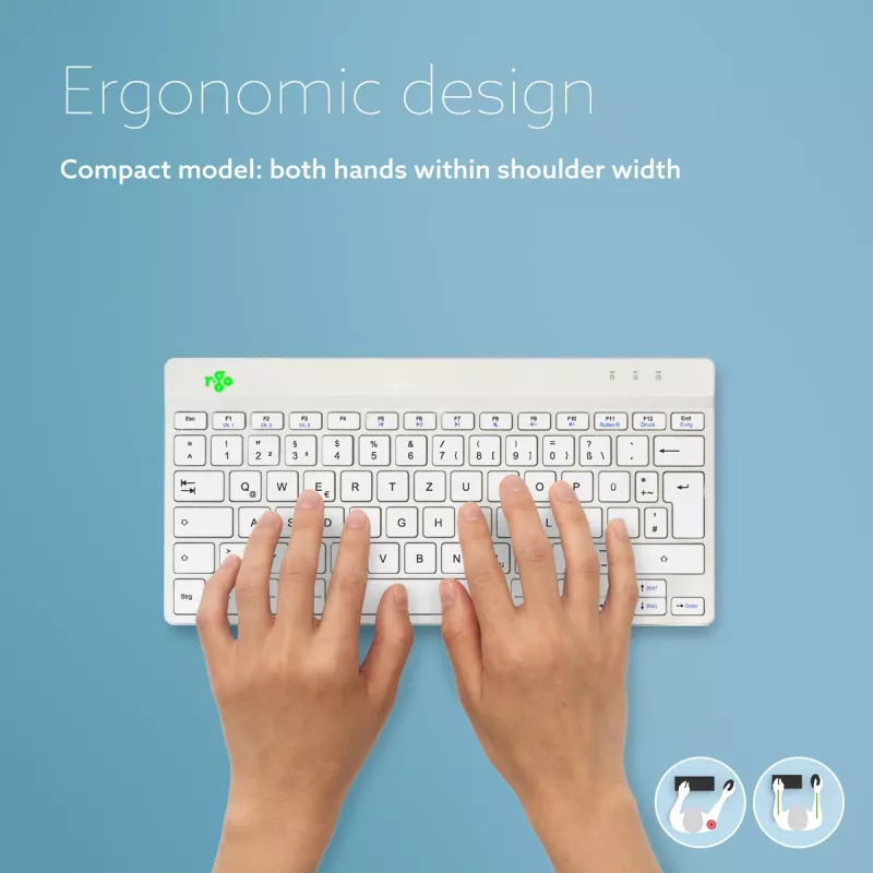R-Go Tools Ergonomische Tastatur R-Go Compact Break, kompakte Tastatur mit Pausen-Software, QWERTZ (DE), Bluetooth, weiß