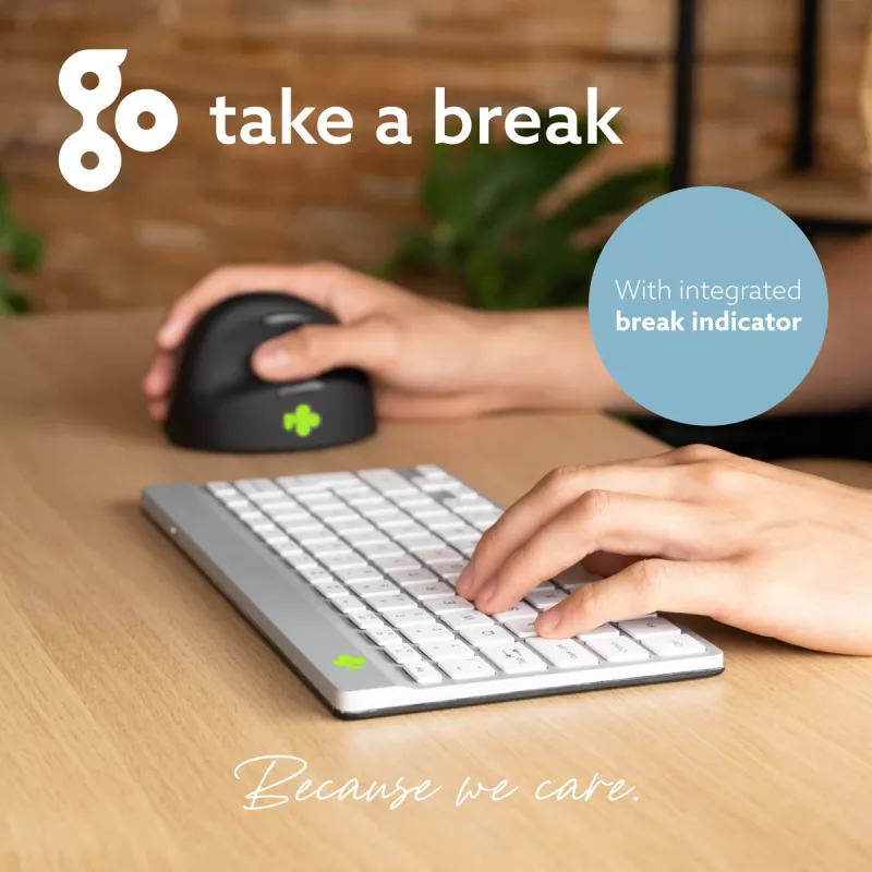 R-Go Tools Ergonomische Tastatur R-Go Compact Break, kompakte Tastatur mit Pausen-Software, QWERTZ (DE), Bluetooth, weiß
