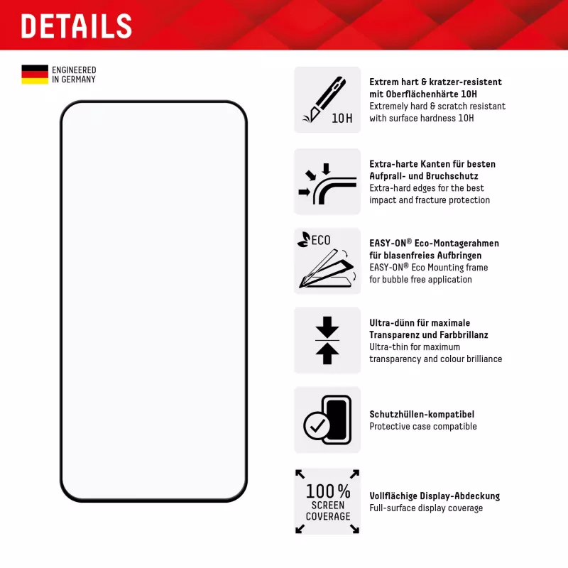 Displex Full Cover Screen Protector (10H) für Samsung Galaxy A35/A55 5G, Eco-Montagerahmen, Full Cover