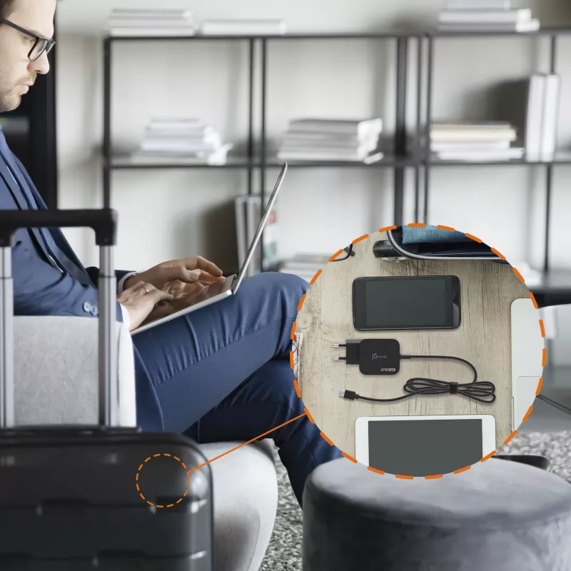 j5create JUP1565DC 67W GaN PD USB-C® Mini-Ladegerät mit 6 Arten von DC-Steckern – EU, Schwarz