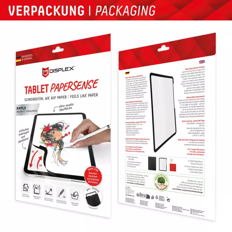 Displex TABLET PAPERSENSE für iPad Pro 11'' (2025/2024), abnehmbare Schreib- und Zeichenfolie mit Papiergefühl