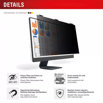 Displex PRIVACY SAFE abnehmbarer 2-Wege-Sichtschutzfilter für Desktop-Monitor 22'' (16:10)