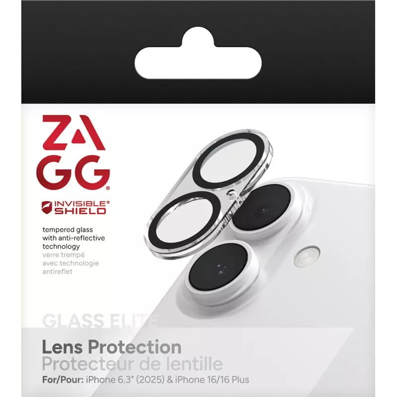 ZAGG InvisibleShield Glass Elite Kameraobjektivschutz für Apple iPhone 16/16 Plus, Schwarz