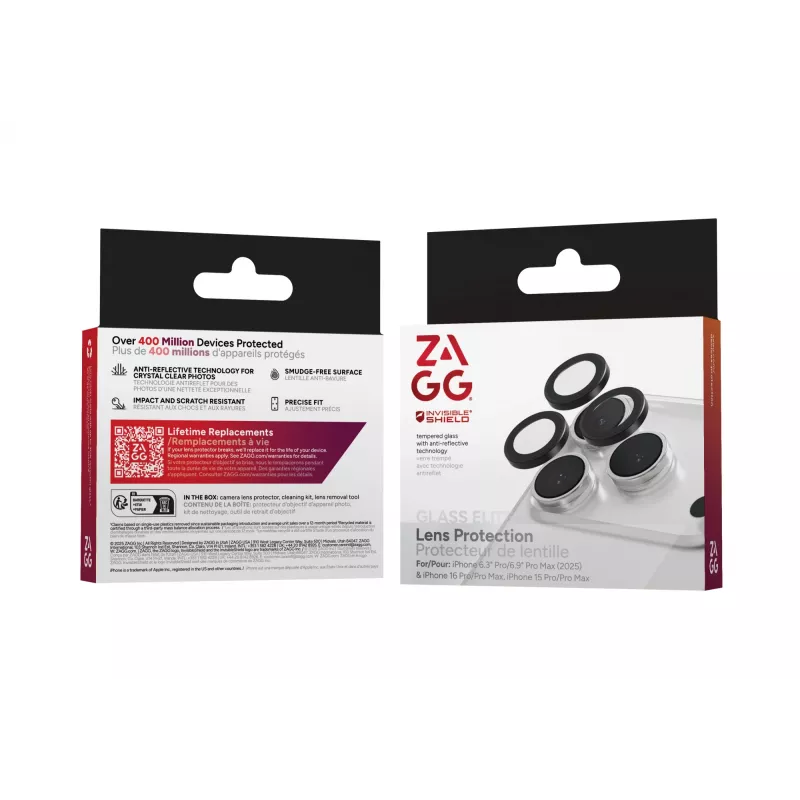 InvisibleShield Glass Elite (CameraRings) Objektivschutz für Apple iPhone 17 Pro/17 Pro Max 16 Pro/16 Pro Max/15 Pro/15 Pro Max Schwarz