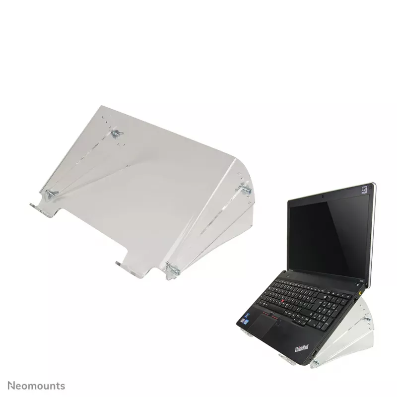 Neomounts NSNOTEBOOK300 Notebook-Ständer, 10–22 Zoll (25,4–55,9 cm), Acryl, Neigung 20–40°, 4 Höhenpositionen, max. 15 kg, transparent