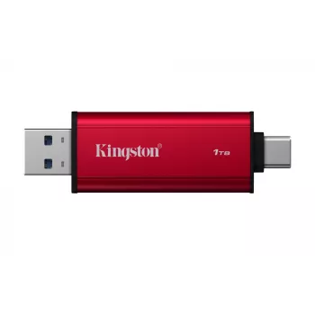 Externe SSD Kingston 1 TB Dual USB-A/USB-C Portable SSD — USB 3.2 Gen 2, Lesen 1050 MB/s, Schreiben 950 MB/s, Schwarz/Rot