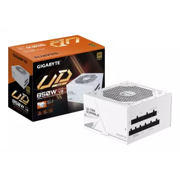 Netzteil GIGABYTE UD850GM PG5 V2 ICE – 850 W, PCIe Gen 5.1, 80 PLUS Gold, vollständig modular, 120-mm-Lüfter, ATX 3.1, UK-Stecker, Weiß