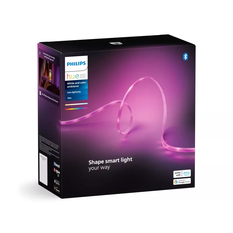 Philips Hue Solo Lightstrip 10 m LED-Streifen, White and Color Ambiance, 20 W, Bluetooth/Zigbee, IP20, 1,5 m Kabel, 14 x 4,5 mm