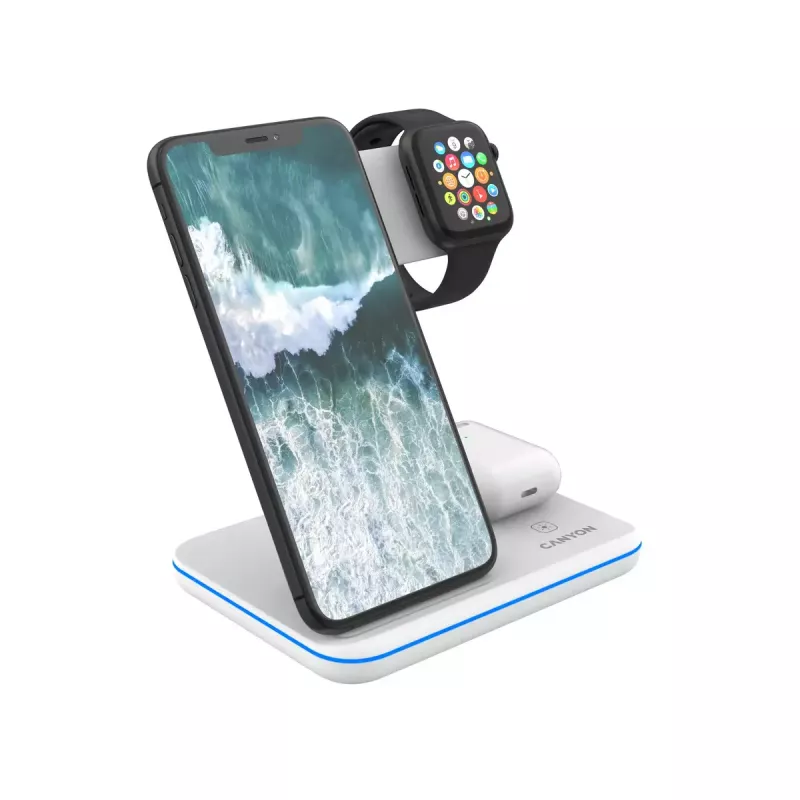 CANYON WS-303 3-in-1 Qi-Wireless-Ladestation, 15 W, Weiß (CNS-WCS303W)
