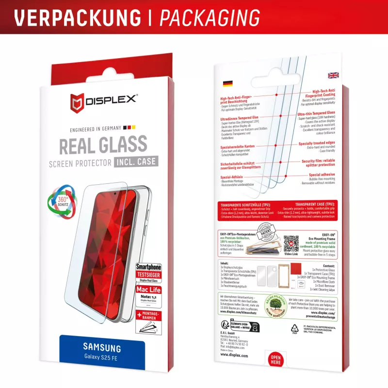 Displex Real Glass + Handyhülle-Set für Samsung Galaxy S25 FE, 02204