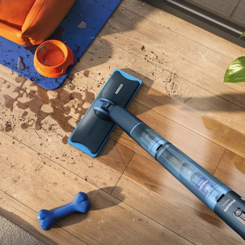 Philips XV5113/01 OneUp 5000 Series kabelloser Elektro-Wischer, 0,281 l Frischwasser-/0,178 l Schmutzwassertank, 70 Min., 35 cm, Blau