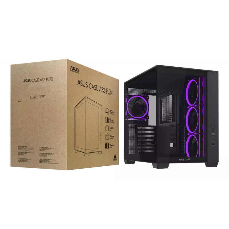 ASUS A32 PLUS TG ARGB PC-Gehäuse, schwarz, ATX/micro ATX/Mini-ITX
