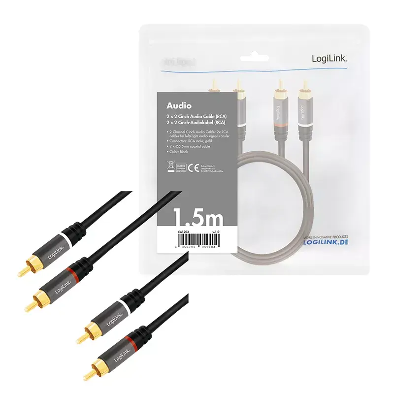 Audio-Kabel LogiLink CA1203 1,5 m 2x Cinch Schwarz