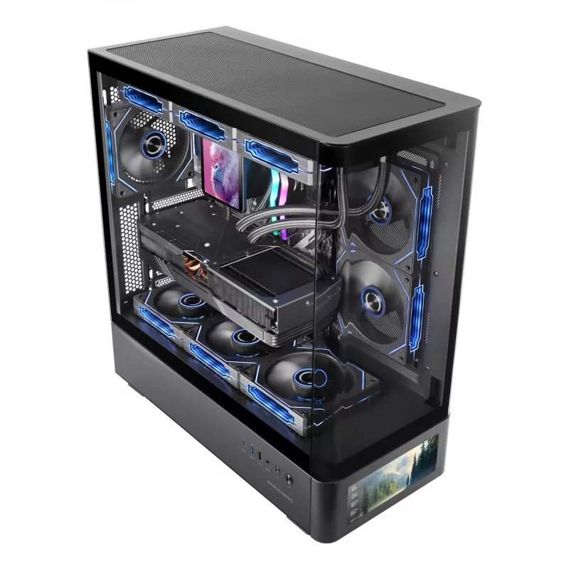 PC-Gehäuse TACENS Mars Gaming MCLCDPRO Midi Tower – Schwarz, IPS 7,2 Zoll Display, Netzteil unten, ATX/Micro‑ATX/Mini‑ITX Unterstützung