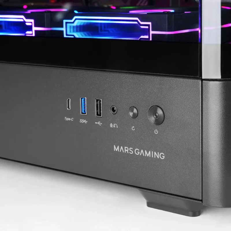 PC-Gehäuse TACENS Mars Gaming MCLCDPRO Midi Tower – Schwarz, IPS 7,2 Zoll Display, Netzteil unten, ATX/Micro‑ATX/Mini‑ITX Unterstützung