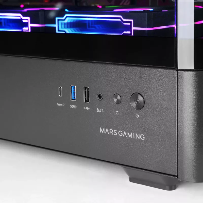 PC-Gehäuse TACENS Mars Gaming MCLCDPRO Midi Tower – Schwarz, IPS 7,2 Zoll Display, Netzteil unten, ATX/Micro‑ATX/Mini‑ITX Unterstützung