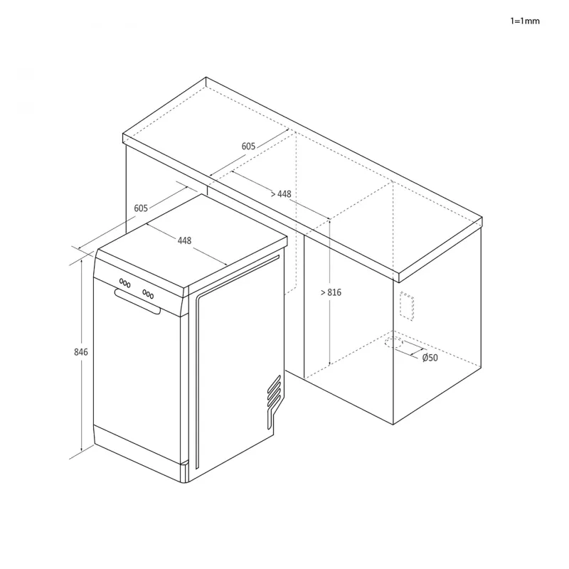 Freistehende schmale Geschirrspülmaschine CANDY Brava CDPH 2L1049W — 10 Maßgedecke, 45 cm, 49 dB, Energieklasse E