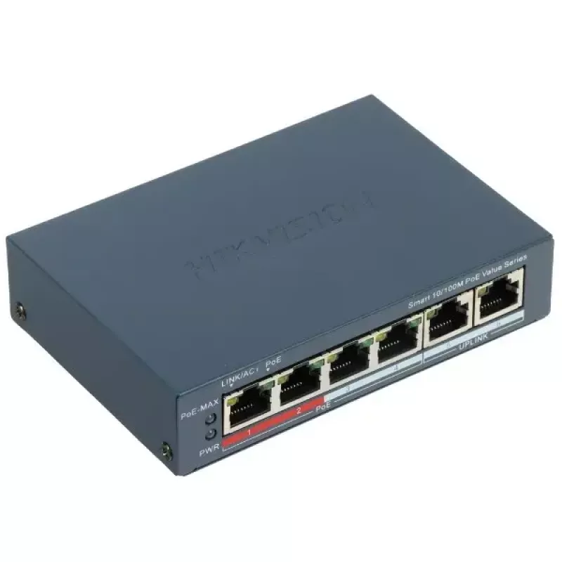 Hikvision DS-3E1106P-EI/M 6-Port-PoE-Switch, 4x PoE 10/100 + 2x RJ45 10/100, 45 W