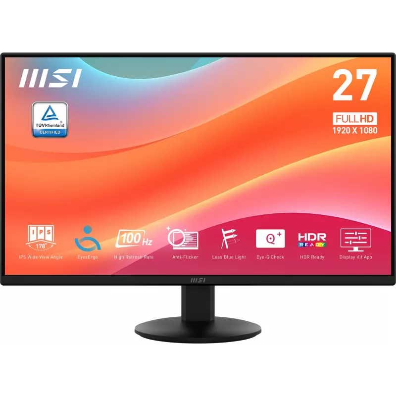 MSI PRO MP272L Monitor, 27 Zoll (68,6 cm), 1920 x 1080 Full HD, 16:9, 100 Hz, 1 ms, HDMI, DisplayPort, matt, schwarz