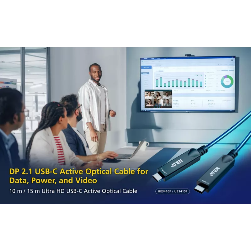 USB-C Aktives Optisches Kabel 15 m ATEN UE3415F — USB-C auf USB-C, 15 Gbit/s, Schwarz