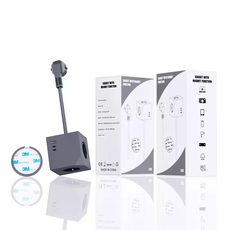 MicroConnect Power Cube, 3 Schuko-Steckdosen, magnetisch