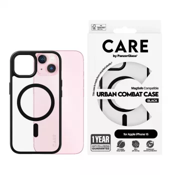 Abdeckung PanzerGlass CARE by Flagship Hülle Transparent Urban Combat Schwarz MagSafe iPhone 15