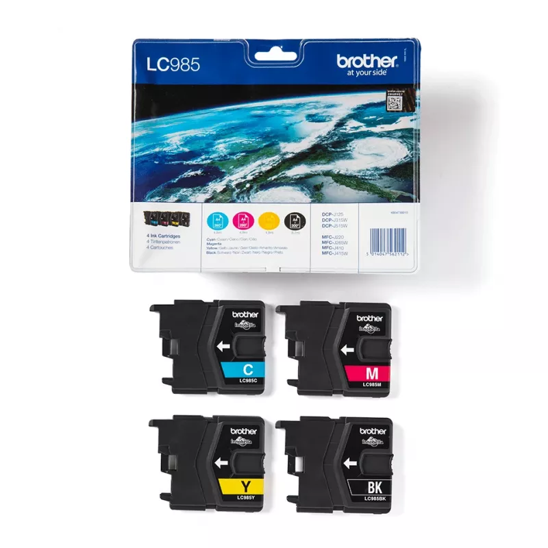 Brother LC985VALBPDR Tintenpatrone 4 Stück Original Schwarz, Cyan, Magenta, Gelb