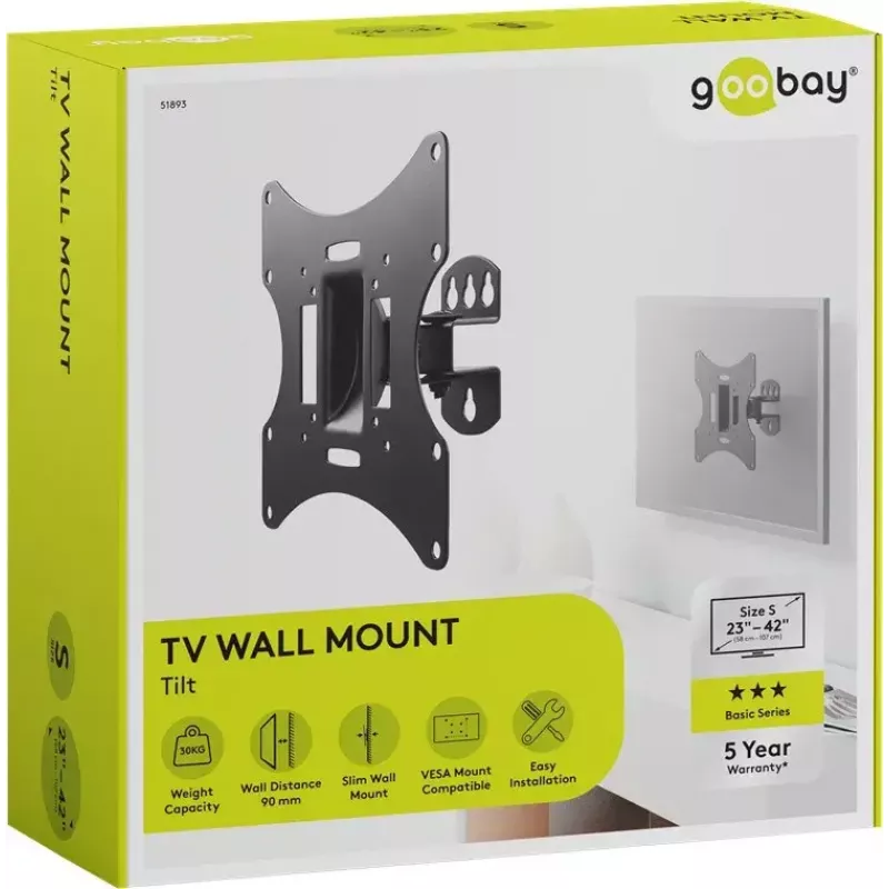 Goobay TV EasyFlex M Wandhalterung mit Neigefunktion, Schwarz (51893)