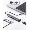 Ugreen CM418 10919 5-in-1 USB-C Hub, HDMI 4K 30 Hz, Ethernet, USB 3.0, Power Delivery, Aluminium, Grau