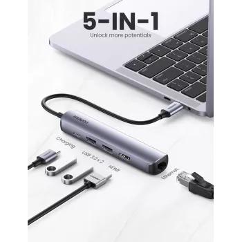 Ugreen 10919 Laptop-Dock/Port-Replikator Kabelgebunden USB 3.2 Gen 1 (3.1 Gen 1) Typ-C Grau