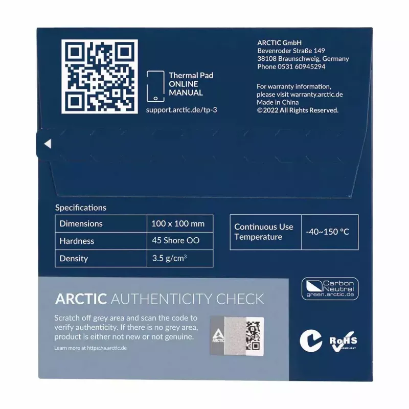 ARCTIC TP-3 Premium Performance Wärmeleitpad 100 x 100 mm, 1 mm