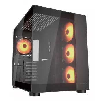 COUGAR PC Midi-Tower Gehäuse FV150 ARGB — Schwarz, ATX/MicroATX/Mini-ITX, 3x120 mm vorne + 1x120 mm hinten, 2x3,5 Zoll & 2x2,5 Zoll Schächte