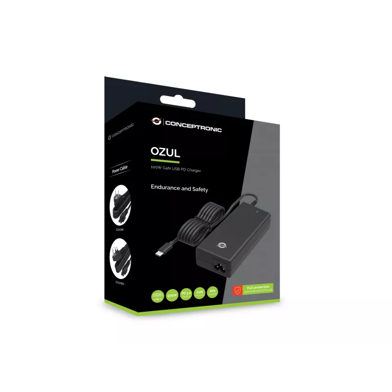Conceptronic OZUL03BUK 100W GaN Desktop USB PD Ladegerät, integriertes USB-C-Kabel, UK-Stecker