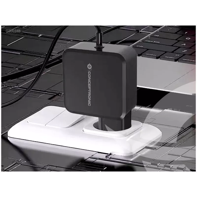 Conceptronic OZUL04BE 67W GaN USB PD Ladegerät, integriertes USB-C-Kabel