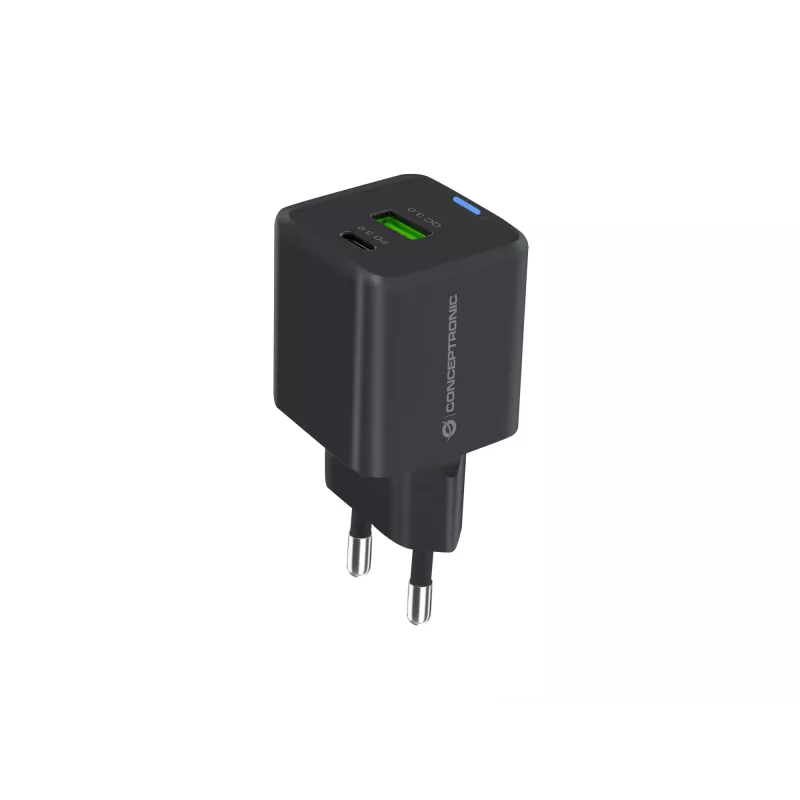Conceptronic 2-Port 33W GaN USB PD Ladegerät mit 3-in-1 Ladekabel, USB-C x 1, USB-A x 1, QC 3.0, PPS