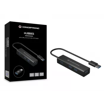 Conceptronic 4-Port USB 3.0 Aluminium Hub mit USB-C zu USB-A Adapter