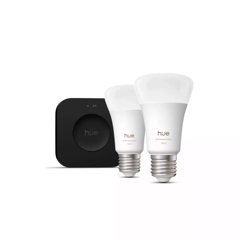 Philips Hue White and Colour Ambiance Starter-Set, Hue Bridge Pro + 2 x E27 A60 LED-Lampen, Bluetooth/Zigbee, 1100 lm
