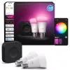 Philips Hue White and Colour Ambiance Starter-Set, Hue Bridge Pro + 2 x E27 A60 LED-Lampen, Bluetooth/Zigbee, 1100 lm