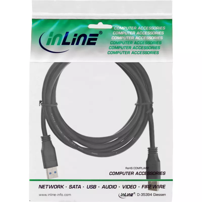 InLine USB 3.2 Gen.1 Kabel Typ A Stecker / A Stecker, schwarz, 1m