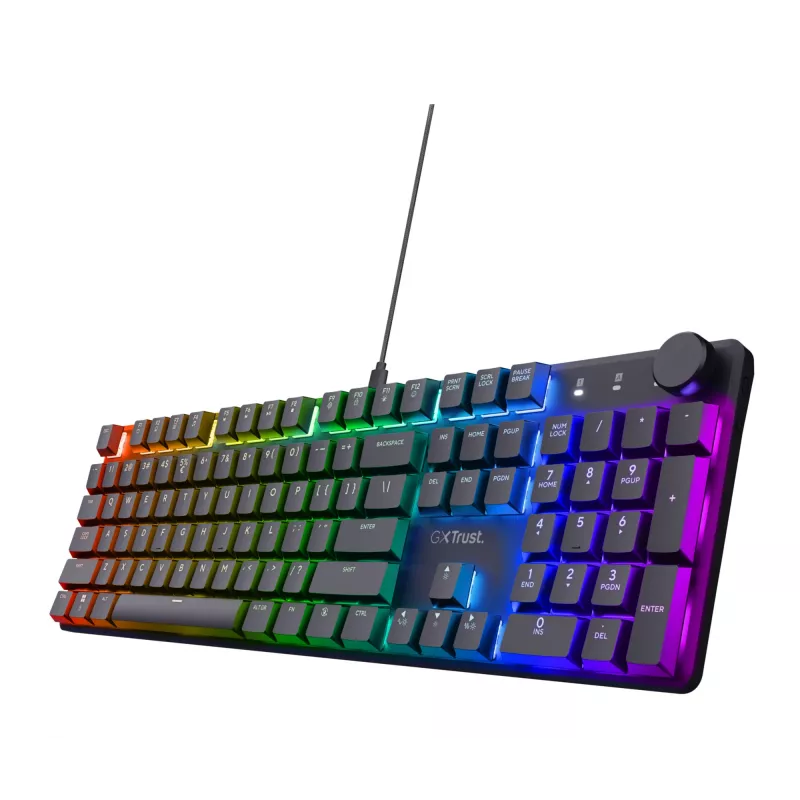 Trust GXT 866 Torix 24910 mechanische Gaming-Tastatur, kabelgebunden USB, beleuchtet, QWERTY US International, Schwarz