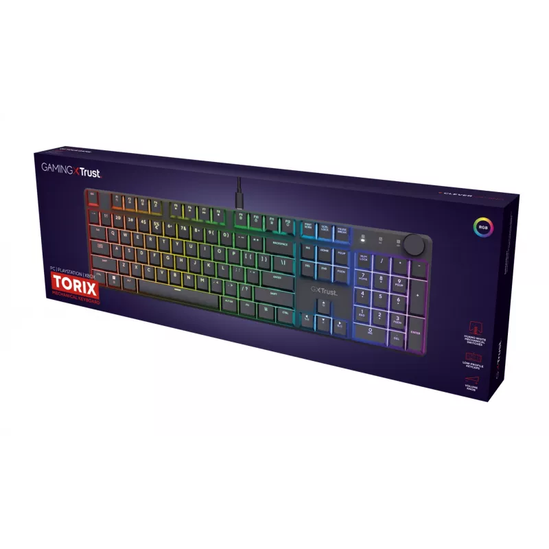 Trust GXT 866 Torix 24910 mechanische Gaming-Tastatur, kabelgebunden USB, beleuchtet, QWERTY US International, Schwarz