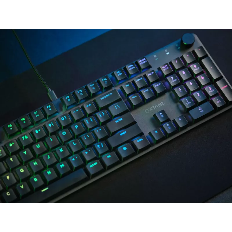 Trust GXT 866 Torix 24910 mechanische Gaming-Tastatur, kabelgebunden USB, beleuchtet, QWERTY US International, Schwarz