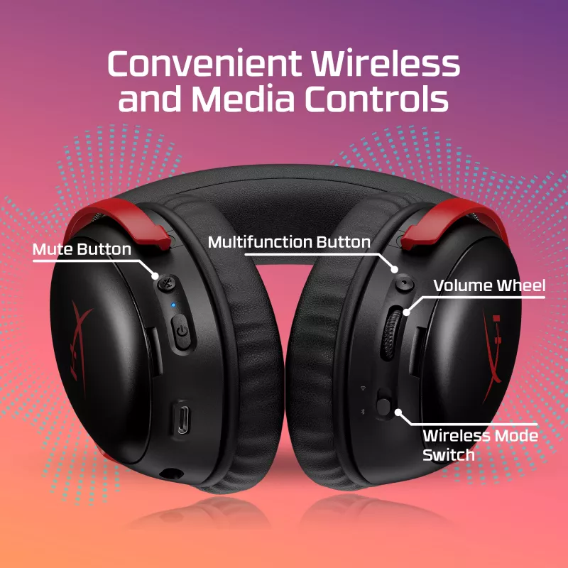 HyperX Cloud III S Wireless - Gaming-Headset (Schwarz-Rot), Rot, China, ohrumschließend, geschlossen, 115 mm, 210 mm